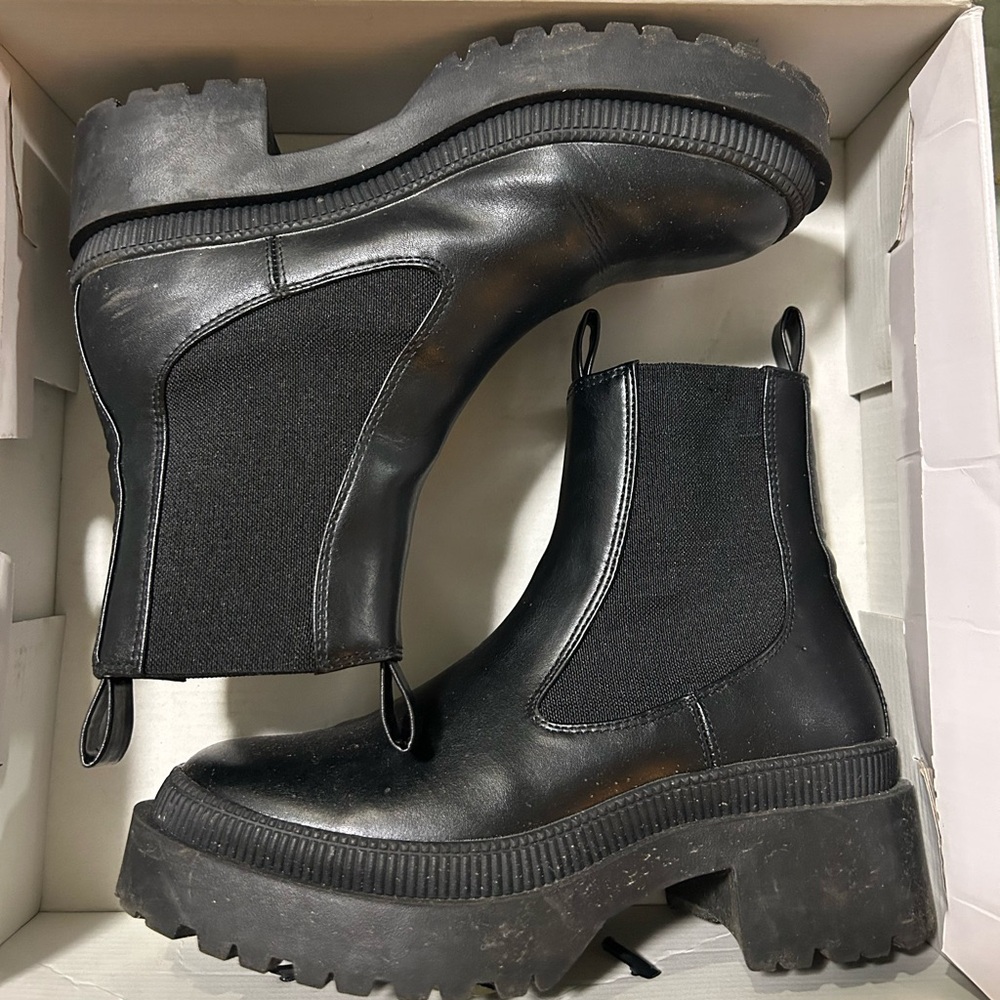 BCBG Faux Leather Black Chelsea Boots